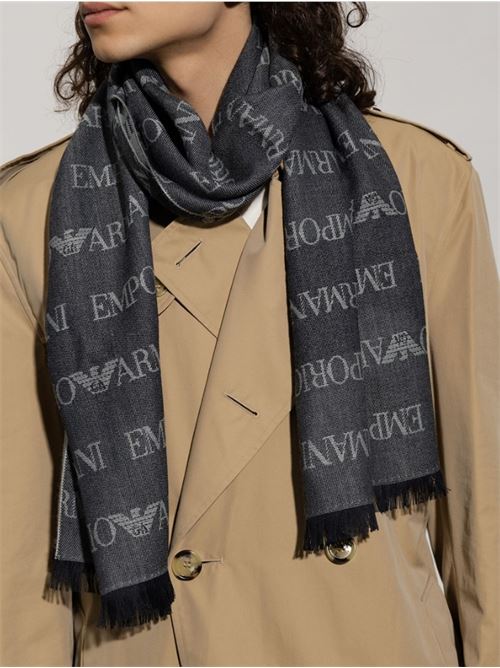 Wool blend scarf with all-over jacquard lettering Emporio Armani | 625060 CC786.00635